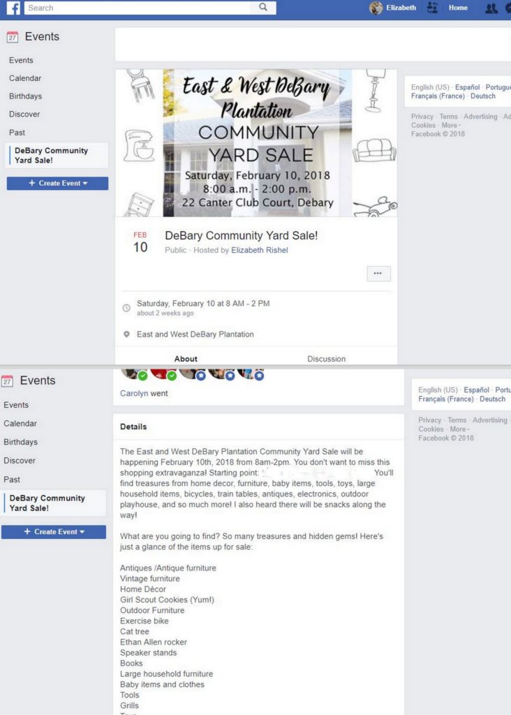 Creating a community yard sale Facebook event page - Within the Grove