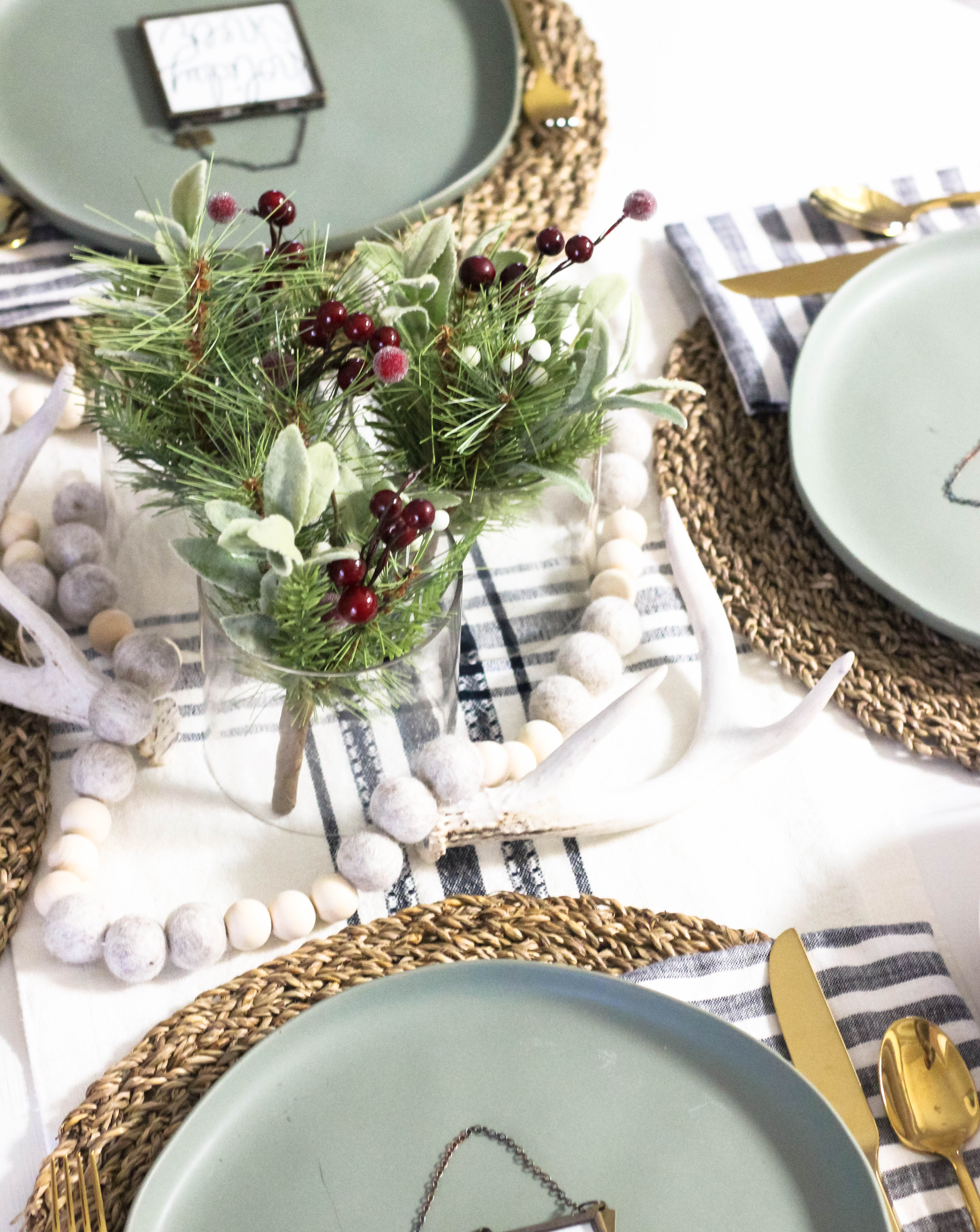Creating a centerpiece for a holiday table.
