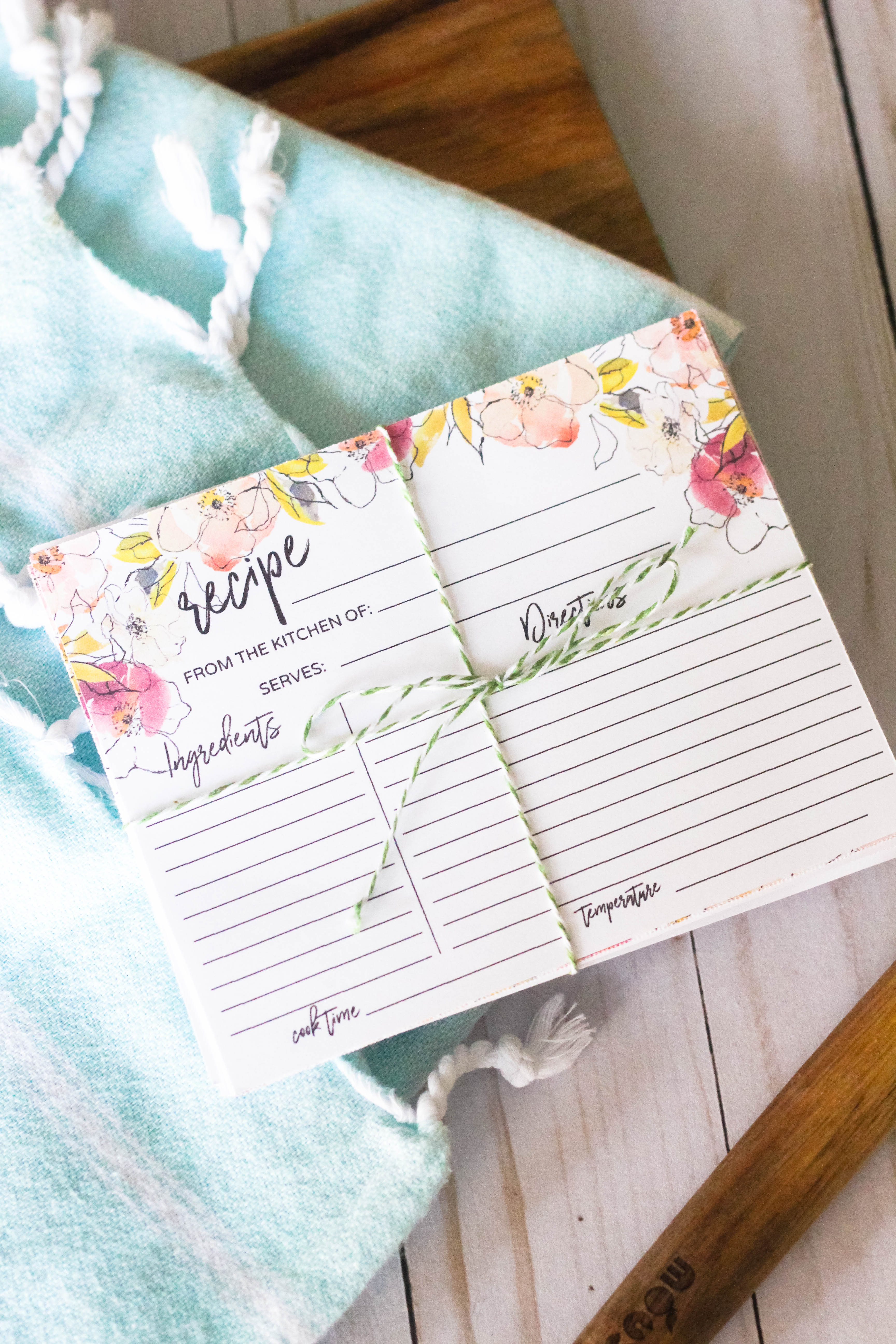 Watercolor Flower Recipe Cards Free Download