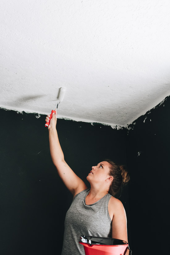 Painting the bathroom ceiling with the help of HANDy Paint.
